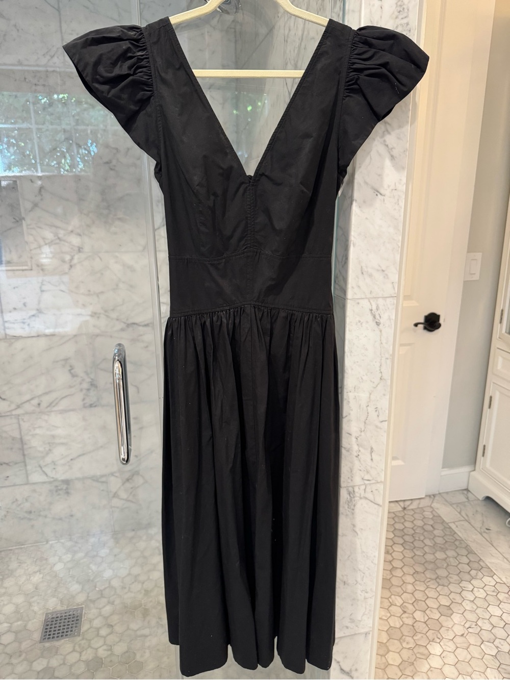 NWT La Vie by Rebecca Taylor Black Poplin Tie-Back Midi Dress